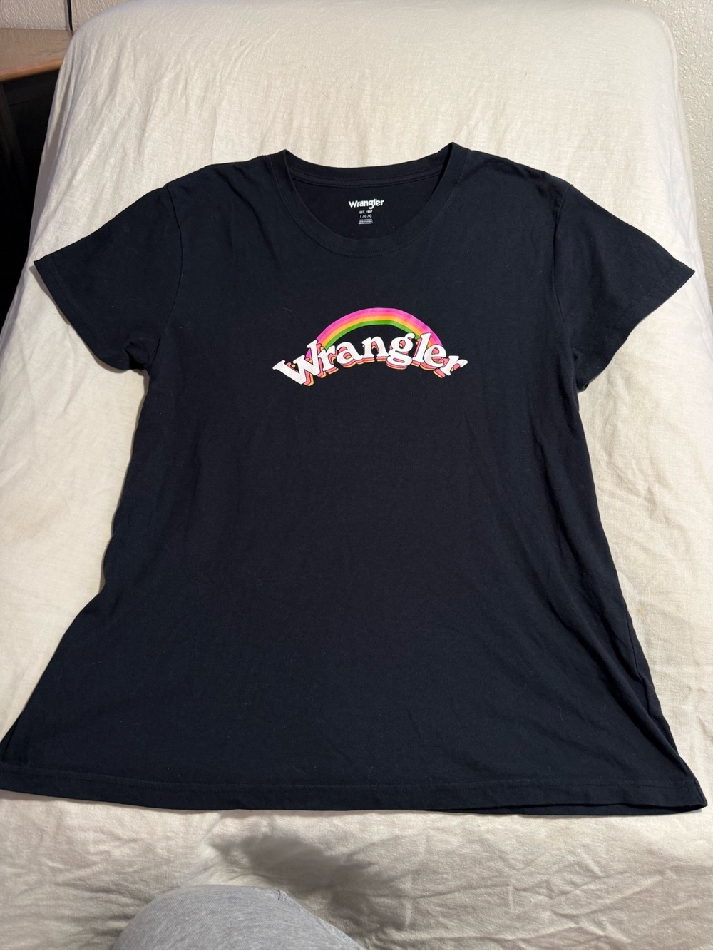 Wrangler Black Tee with Rainbow Logo